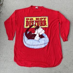 Vintage 90s Sylvester the cat looney tunes do not disturb red pajama shirt